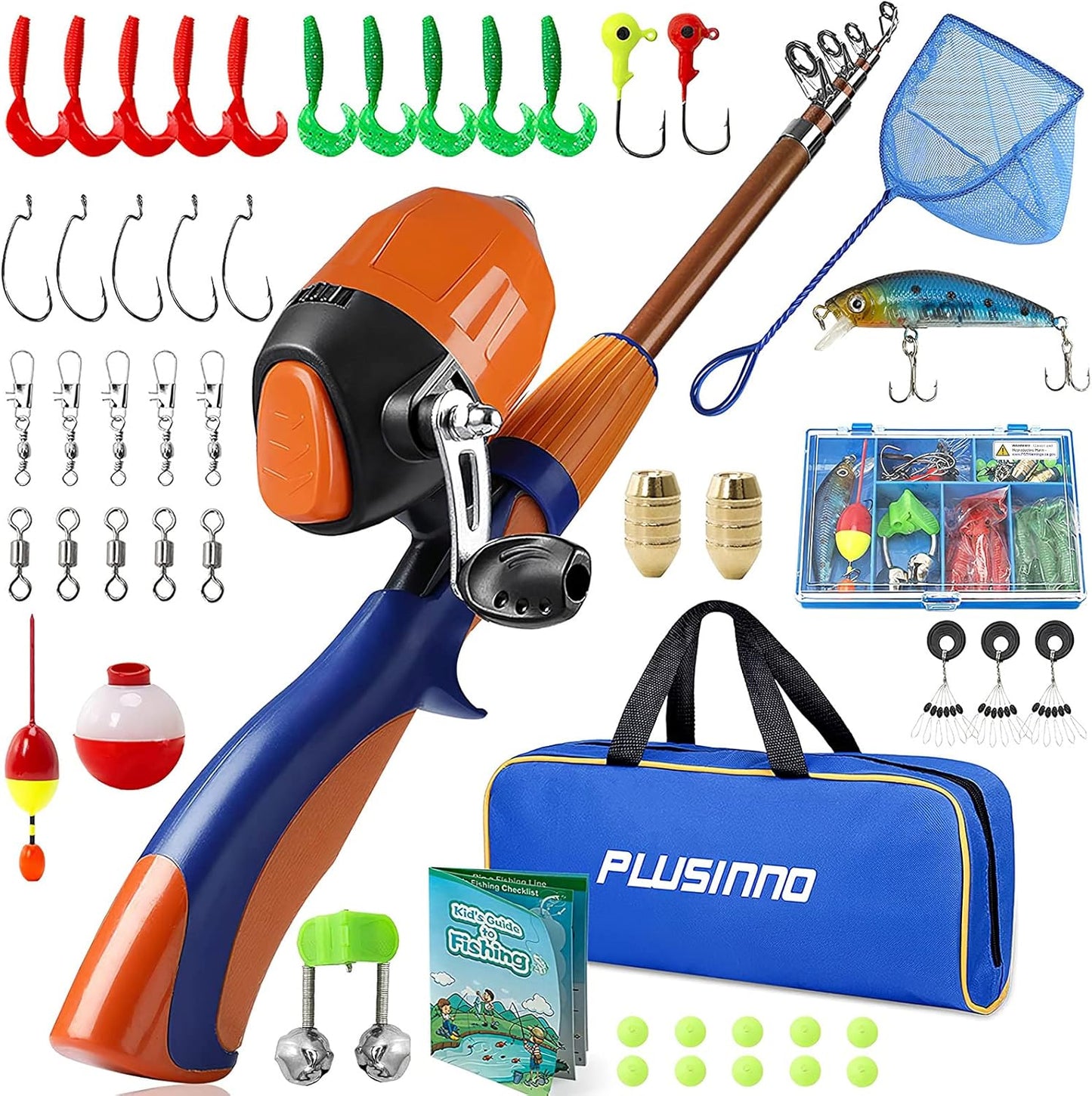 Kids Fishing Pole,Portable Telescopic Fishing Rod and Reel Full Kits, Spincast Youth Fishing Pole Fishing Gear for Kids, Boys