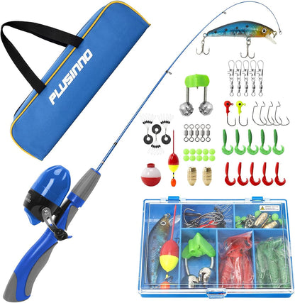Kids Fishing Pole,Ice Telescopic Fishing Rod and Reel Full Kits, Spincast Youth Fishing Pole Fishing Gear for Kids, Boys