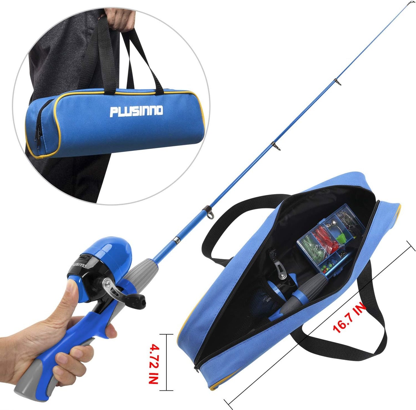 Kids Fishing Pole,Ice Telescopic Fishing Rod and Reel Full Kits, Spincast Youth Fishing Pole Fishing Gear for Kids, Boys