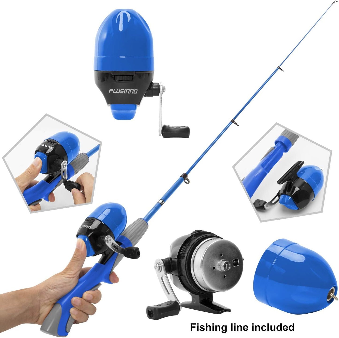 Kids Fishing Pole,Ice Telescopic Fishing Rod and Reel Full Kits, Spincast Youth Fishing Pole Fishing Gear for Kids, Boys