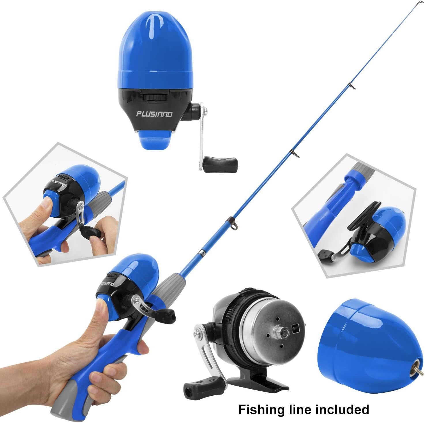 Kids Fishing Pole,Ice Telescopic Fishing Rod and Reel Full Kits, Spincast Youth Fishing Pole Fishing Gear for Kids, Boys